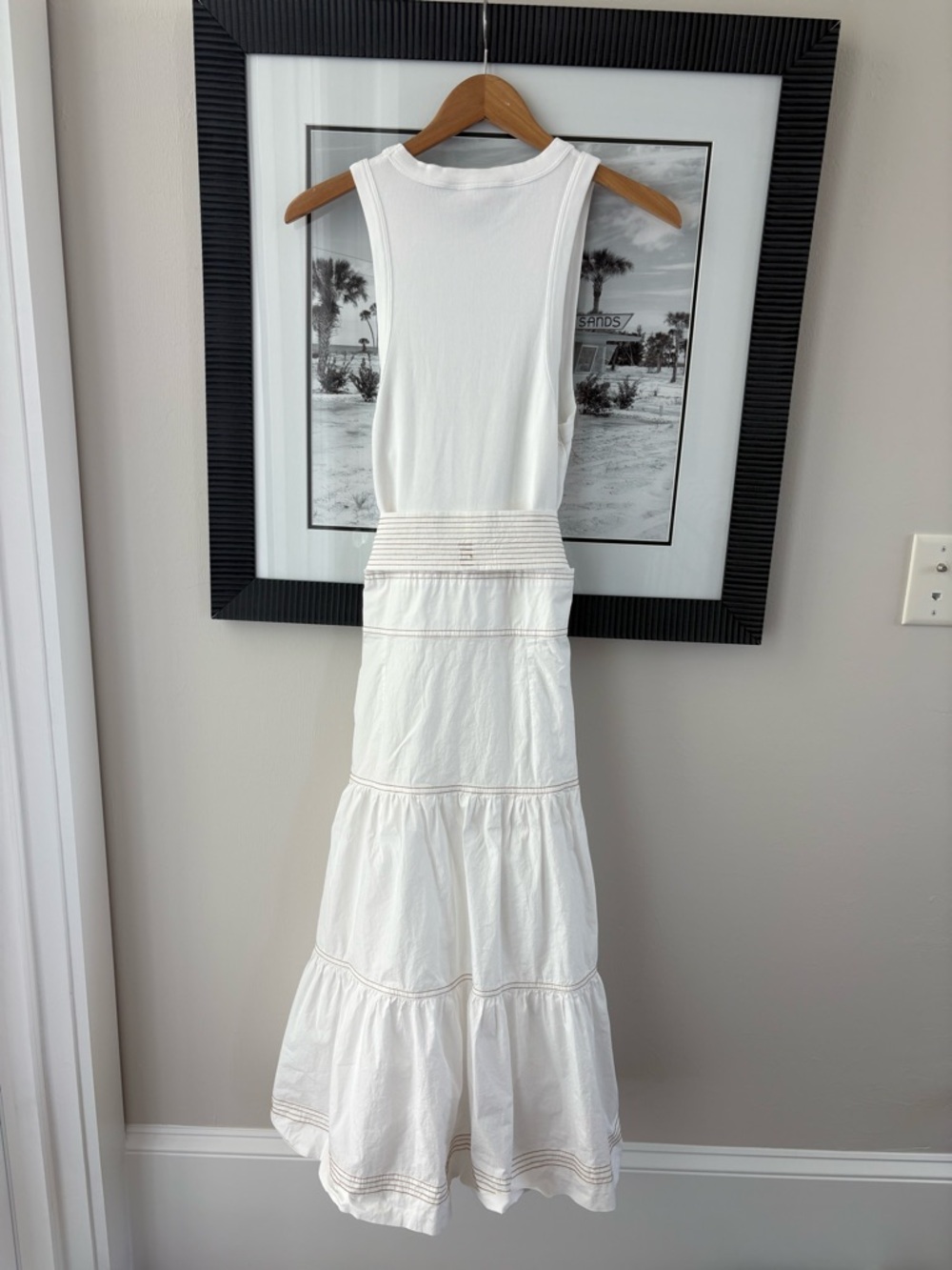 Veronica Beard Austyn Tiered White Midi Dress Tie Waist Size M - Picture 11 of 11